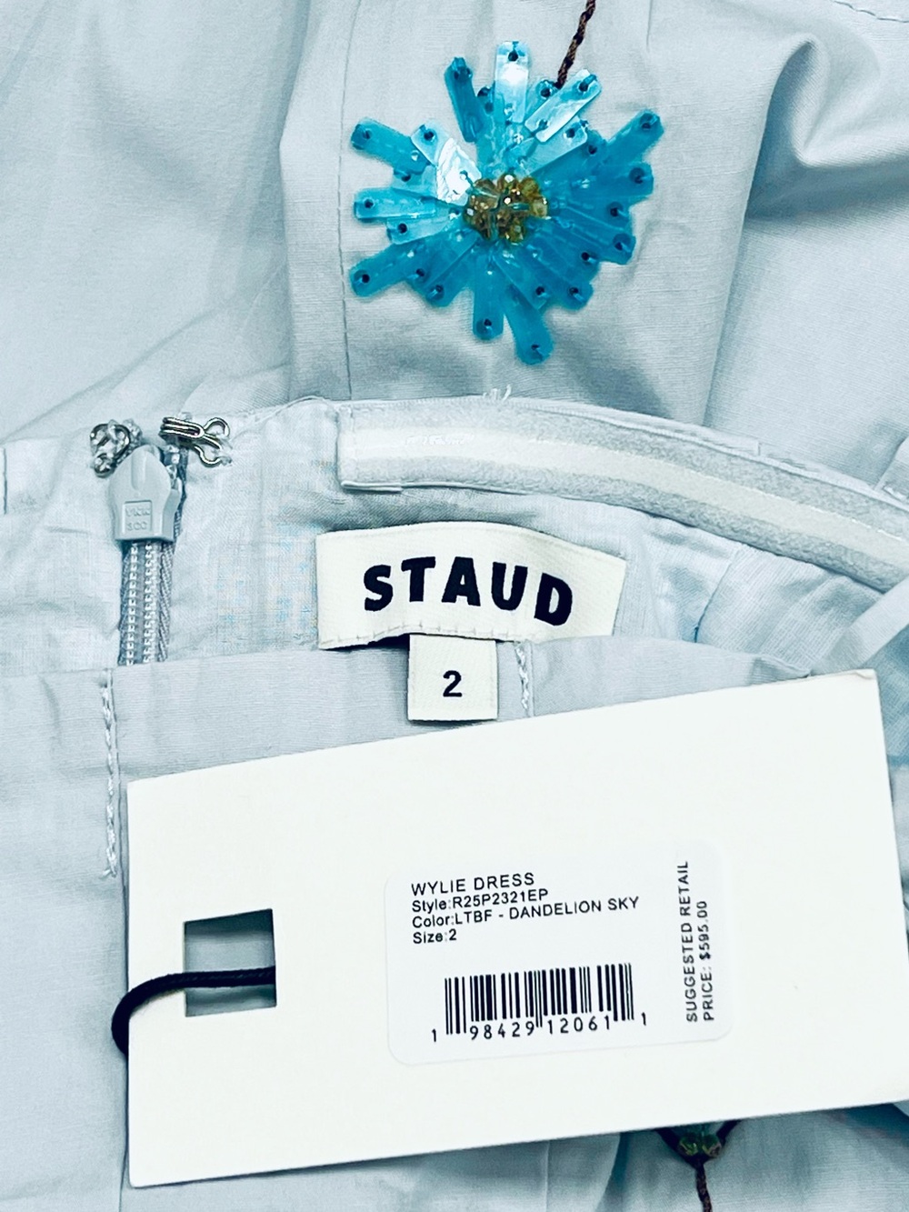 NWT Staud Wylie Embroidered Midi Dress Dandelion Sky 🌟Rare Find🌟 - Picture 16 of 16